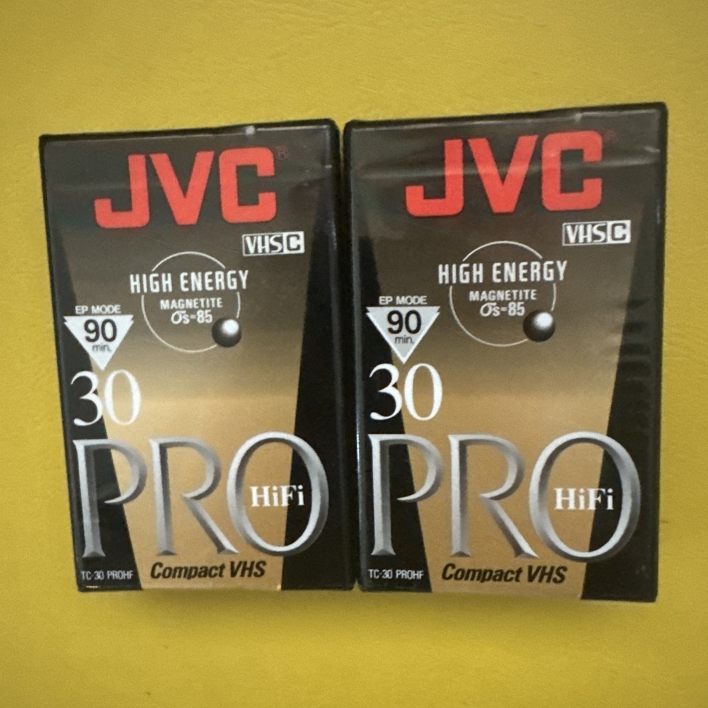 2 New JVC High Energy VHS-C EP 90 min 30 Pro Hifi Compact VHS Sealed Tape VTG